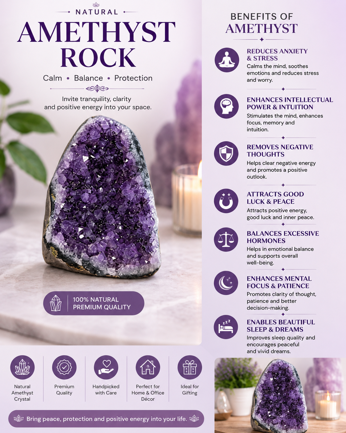 Natural Amethyst Crystal Rock - Image 2